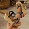 Large size apricot wedge heel thick sole heightening fashionable and comfortable casual waterproof table one-word buckle women's sandals