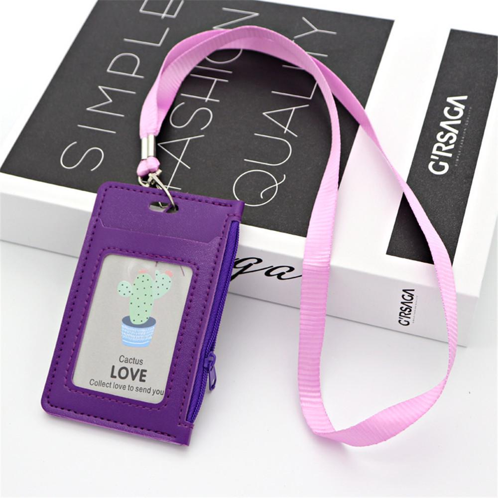 Simple Student Kids Lanyard Card Holder Slim Wallet Boys Pu Id Certificate Bus Door Credit Card Bag for Girls Zipper Coin Purses