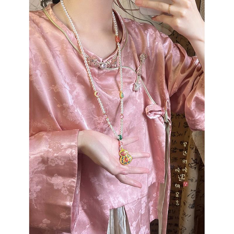 Retro round bead necklace female horse skirt han dynastycheongsamsweater chain