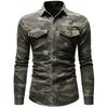 Herren Casual Langarm Camouflage Hemd mit Umlegekragen