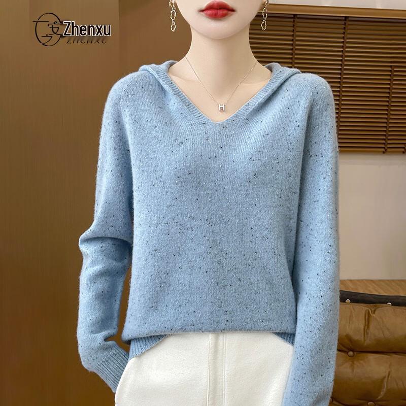 Zhenxu Women's 100% Merino Wool Hooded Sweater