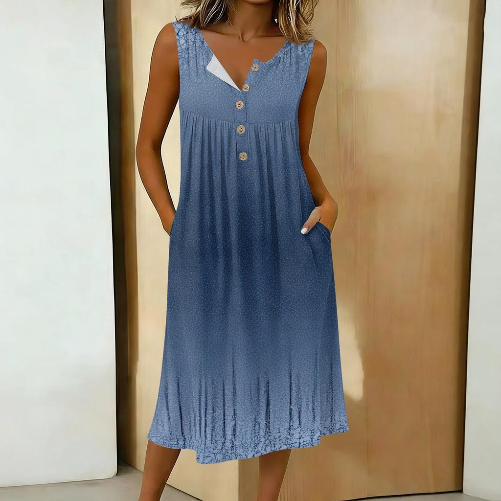 Women's Casual Sleeveless Button-down Mid-length Dress
