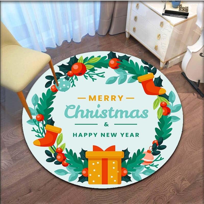 Merry Christmas Snowflake and Christmas Santa Claus Soft Shaggy Round Area Rug Living Room Bedroom Non-slip Floor Mat