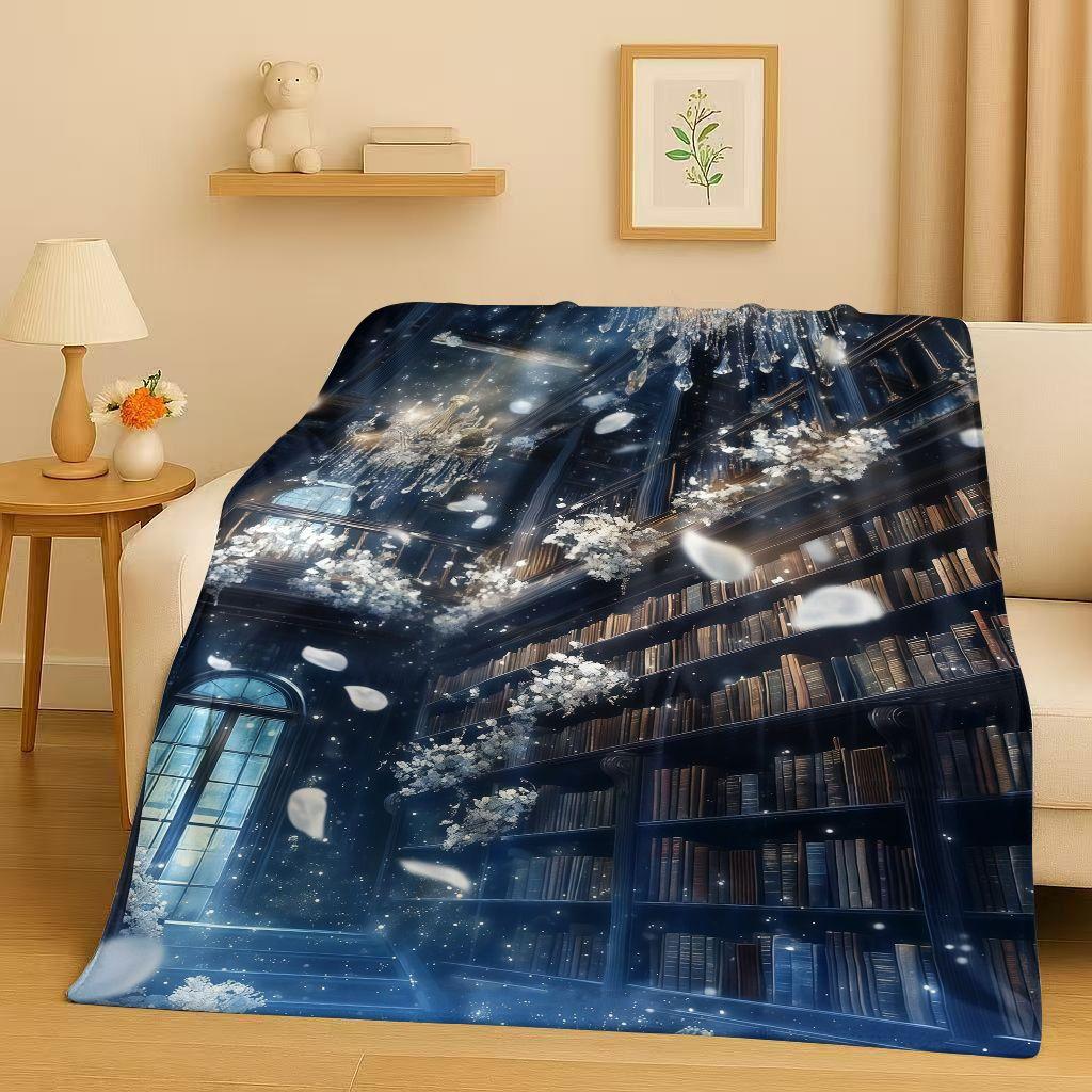 HD Retro Magic Book Library Bookshelf Flannel Blanket,Ultra Soft Warm Plush Throw for Home Bedroom Bed Sofa Cover Office Gift