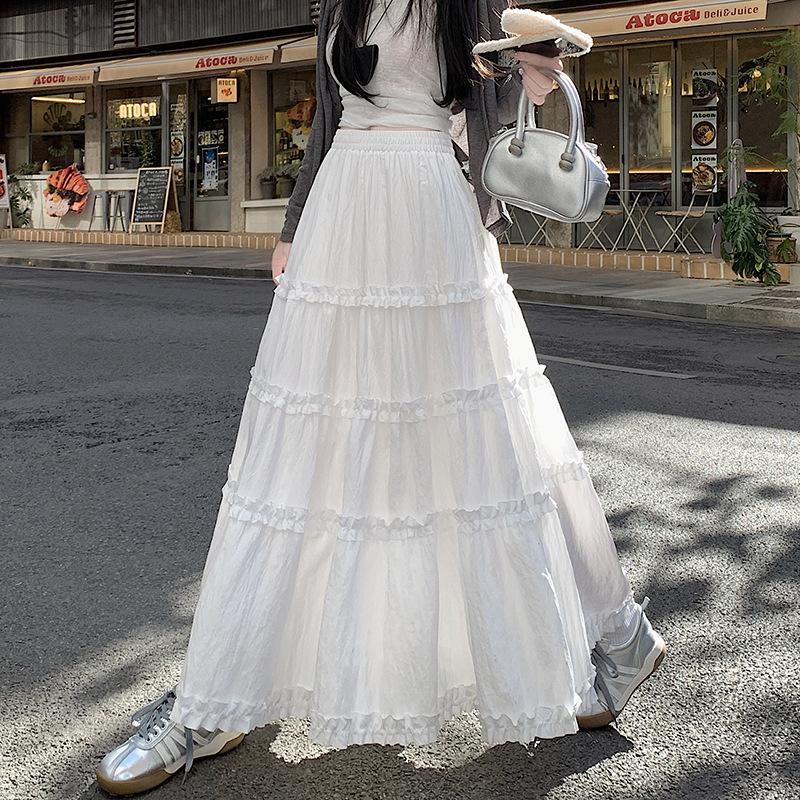 

Платье женское весенне-летнее с высокой талией, с юбкой из белого кружева в стиле «сладкий ветер», с отделкой рюшами, уменьшающее возраст XL белый