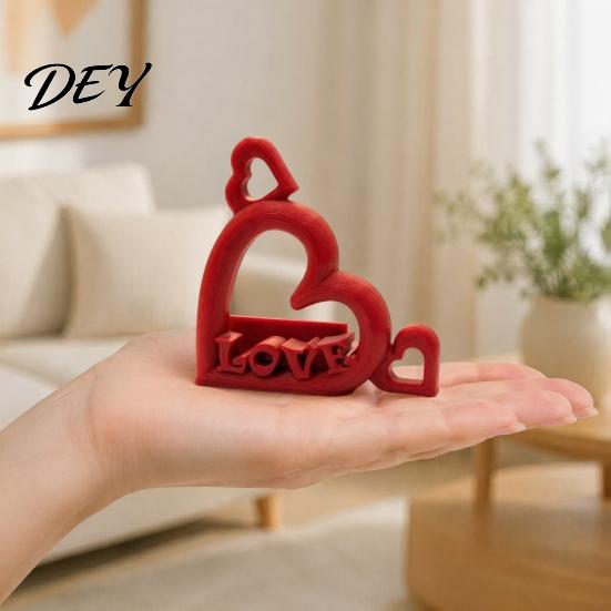 Valentine Day Gift for Couples Heart Photo Stand with Embossed LOVE Letters, 3D Printed Vertical Slot Wedding Sign In Table Decoration Picture Holder,