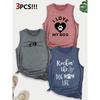 Dog Lover Paw Print Combination Gift Printed Pattern Round Neck3Pack of Sleeveless Vests for Women In Spring, Summer, and Autumn