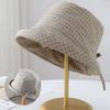 Korean ins sweet navy blue plaid bucket hat women's summer bow big eaves versatile face small sunshade basin hat