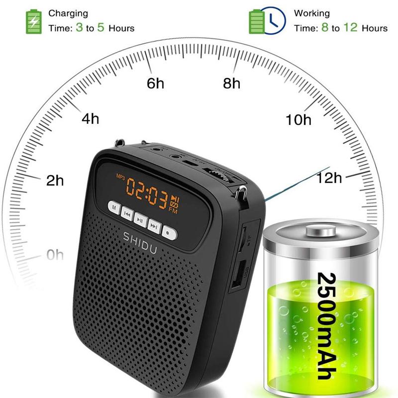 SHIDU 15W Rechargeable Portable Bluetooth Voice Amplifier for Teacher Wired Microphone FM Radio AUX Audio Recording Speaker S278