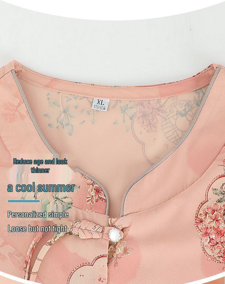 Mother's Day Chinese Style Summer Blouse - Short-Sleeved, Middle-Aged Women's Fashion Top