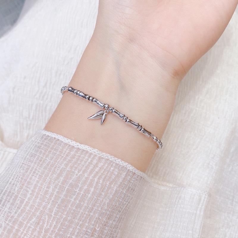Women's High-End S925 Sterling Silver Bamboo Bead Bracelet: Elegant Chinese Ancient Style