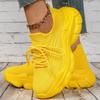 Unisex Chunky Sneakers Breathable Knitted Yellow Platform Running Shoes Lightweight Casual Sports Footwear for Jogging Training
