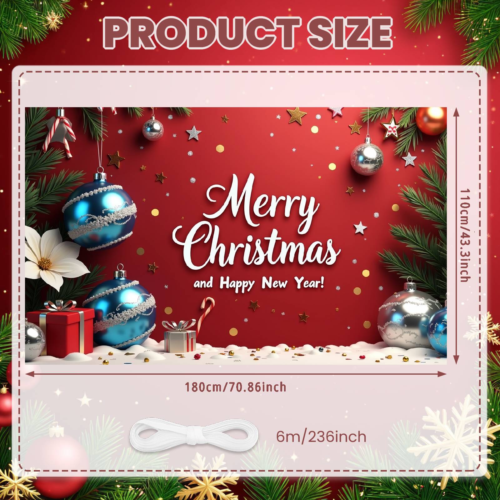 

Festive Banner Poinsettia Happy New Year Banner Christmas Decoration Banner Silver Blue Decorations For New Year Celebration New