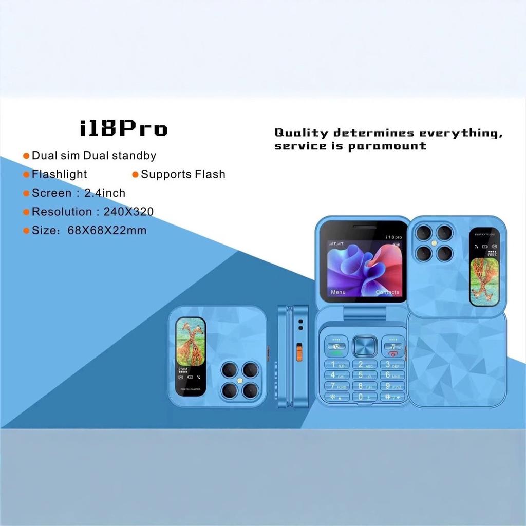I18pro Retro Flip Phone 2.4-inch Screen Dual Card Dual Standby Colorful Buttons Foreign Language Spare Folding Phone
