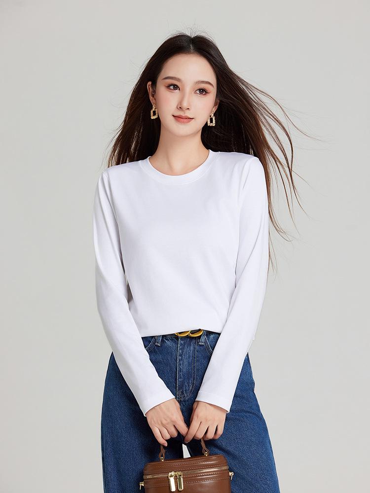 Women's Pima Cotton Long-Sleeve Round Neck T-Shirt - Stylish & Versatile Base Layer for Autumn/Winter