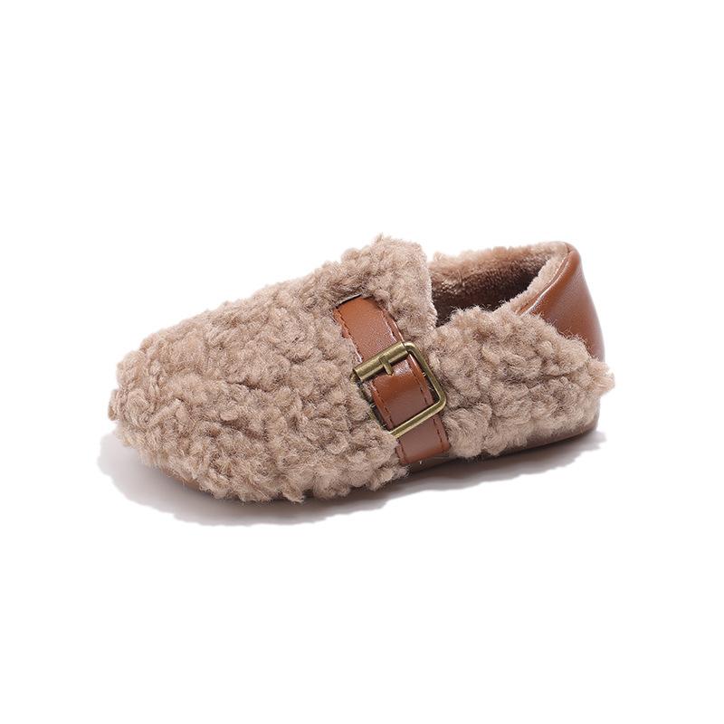 Girls' furry shoes for outdoor wear, children's cotton shoes, new winter loafers with plush lining, warm shoes for little girls and toddlers