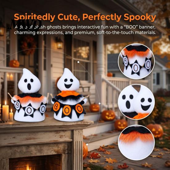 Non-woven Halloween Ghost Figurines Faceless Ornament, Cute Cloth Fabric Ghosts Table Autumn Tiered Tray Decor Decoration, BOO Banner Stuffed