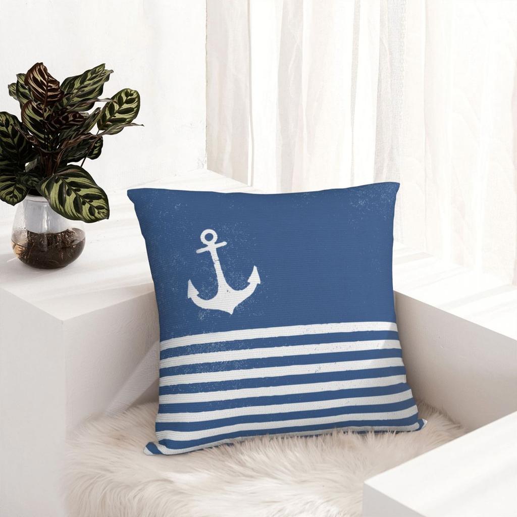 Anchor For Stripes Blue White Nautical Marine Throw Pillow Prupogsctsf Square Pillow Case Cushion Covers Pillowcase For Bed 18"