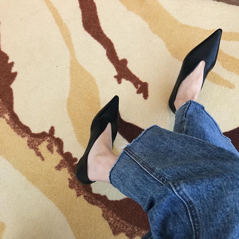 Anaokbos pointed head shallow mouth single shoes temperament retro early spring flat bottom casual low heel thin wedding shoes witch shoes