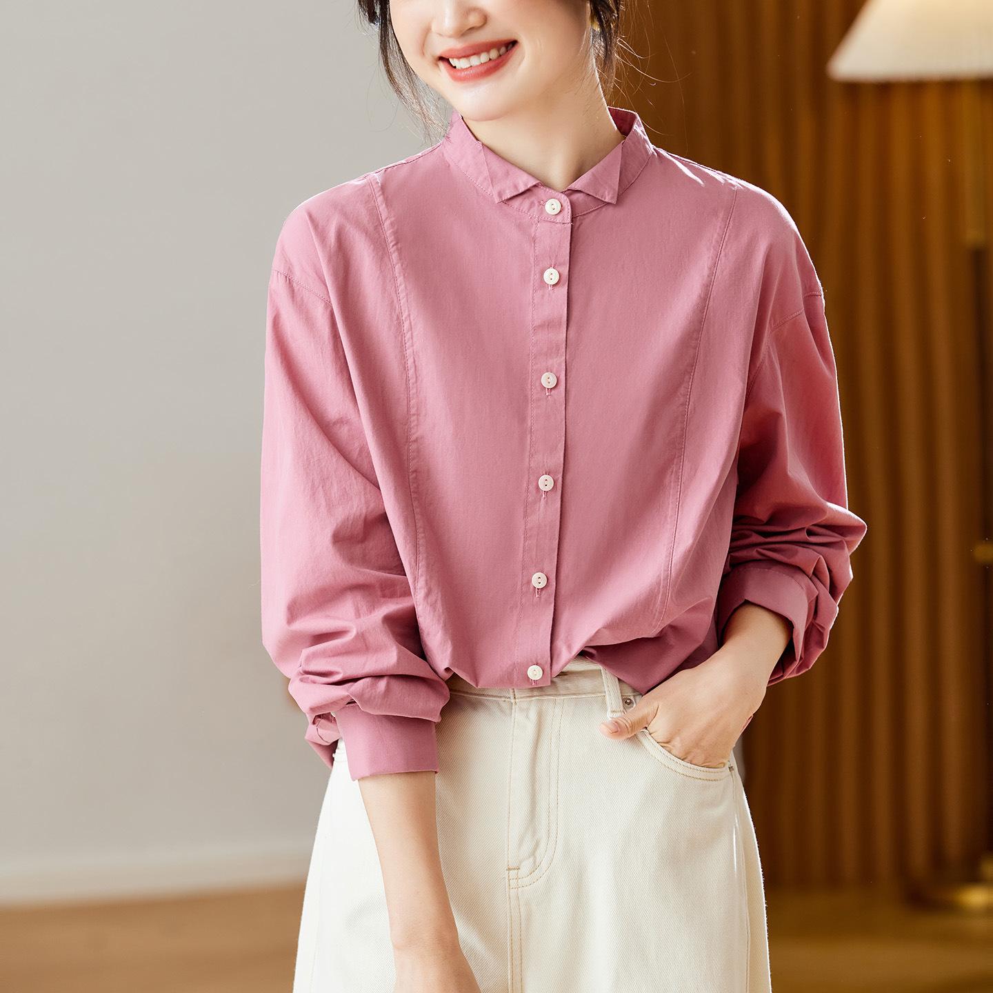 

Women s Rose Pink Long Sleeve Cotton Shirt | Spring/Autumn Loose Fit, Niche Design M роза розовый