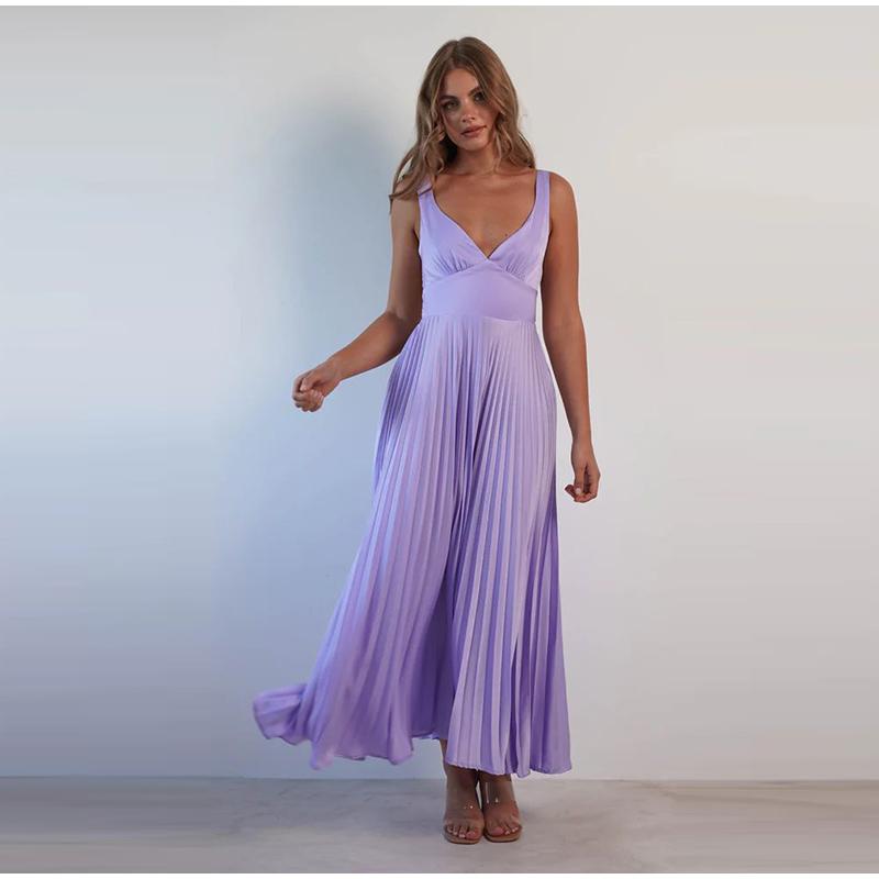 Sukienki Damskie Casualowa Sukienka Bandeau Bez Rękawów Plisowana Elegancka Imprezowa Sukienka A-Line Maxi