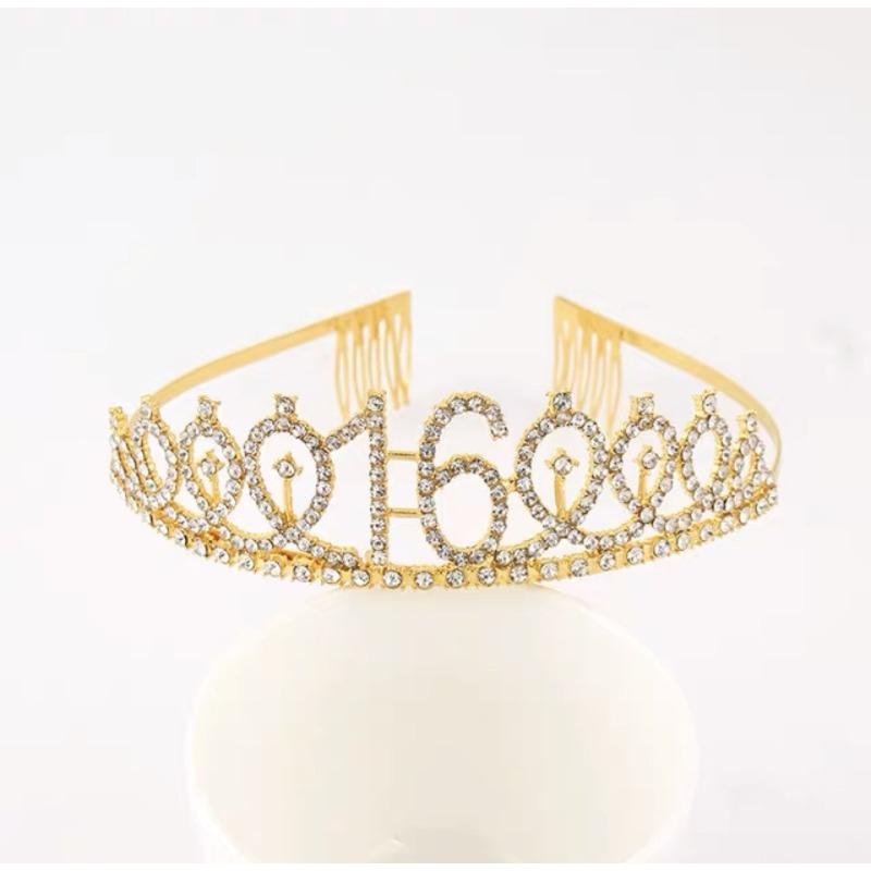 First Birthday Number Crown Water Diamond Headband  Ball Hair Accessory Anti Slip Cake  Decoration Alloy Hair Band