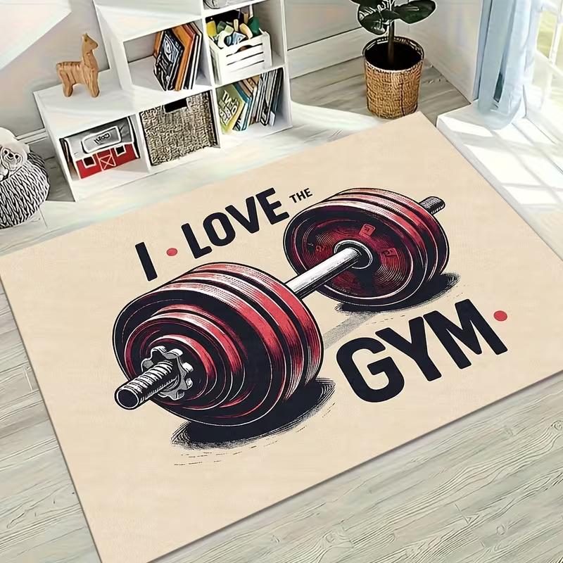 Gym "NO PAIN NO GAIN" Barbell Print Area Rug Soft Non-Slip Home Gym Carpet Retro Workout Decor Rug for Home Gym Living Room