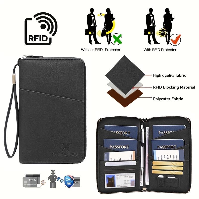Rfid Shielded Multi Function Passport Holder Vertical Card Wallet Travel Organizer For Cash Cards Id Document Daily Outdoor Use