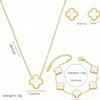 13mm Vierblättriges Kleeblatt Titanstahl Schmuckset: 18K Armband, Halskette, Ohrringe