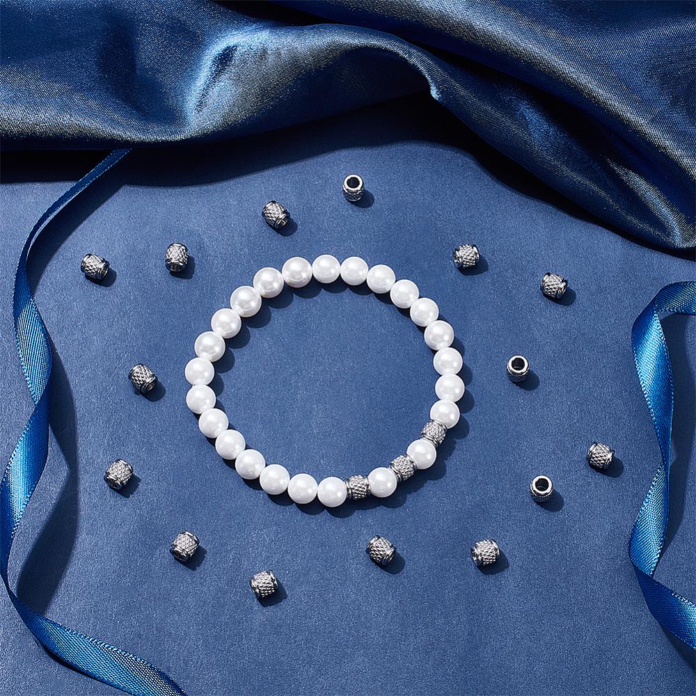 50Pcs 304 Stainless Steel European Beads, Large Hole Beads, Column, Stainless Steel Color, 6.5x6mm, Hole: 3.5mm