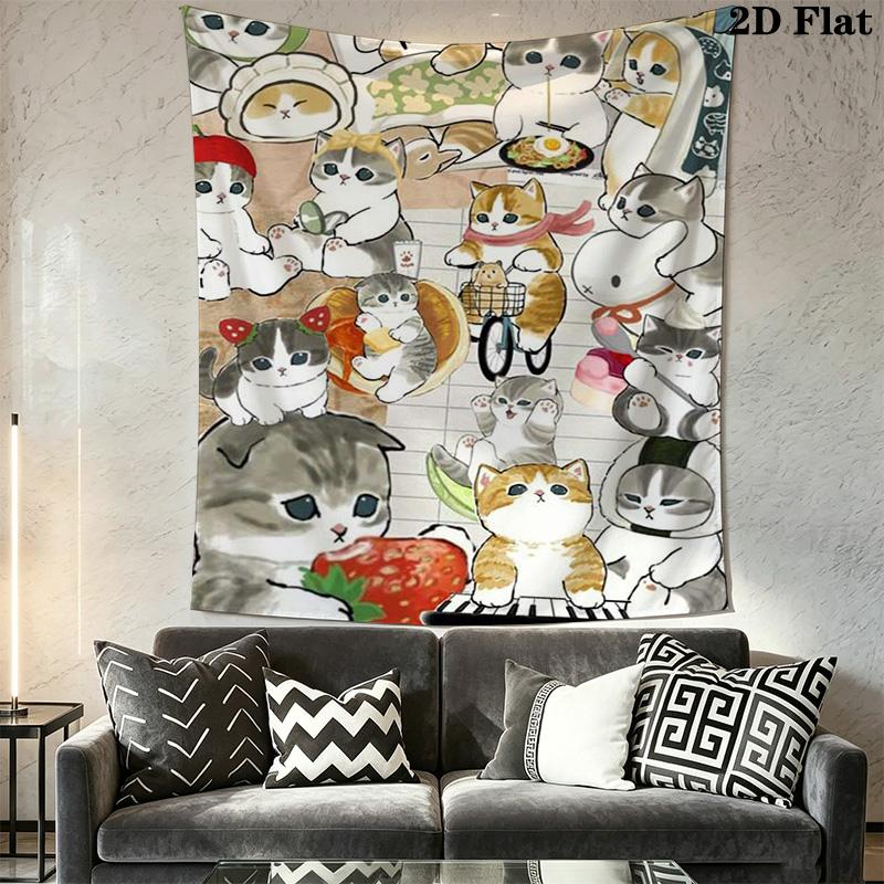 Cozy Cartoon Cats Pattern Home Decor Tapestry, Wall Hanging, Decorative RV Wall Cloth.ZGT0914370