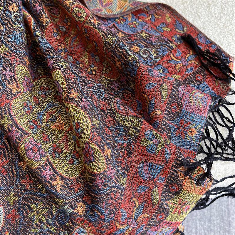 Tassel Blanket Design Thick National Flowers Pashmina Autumn Warm Shawls Wrap Cashmere Scarf for Women Poncho Stoles Scarf