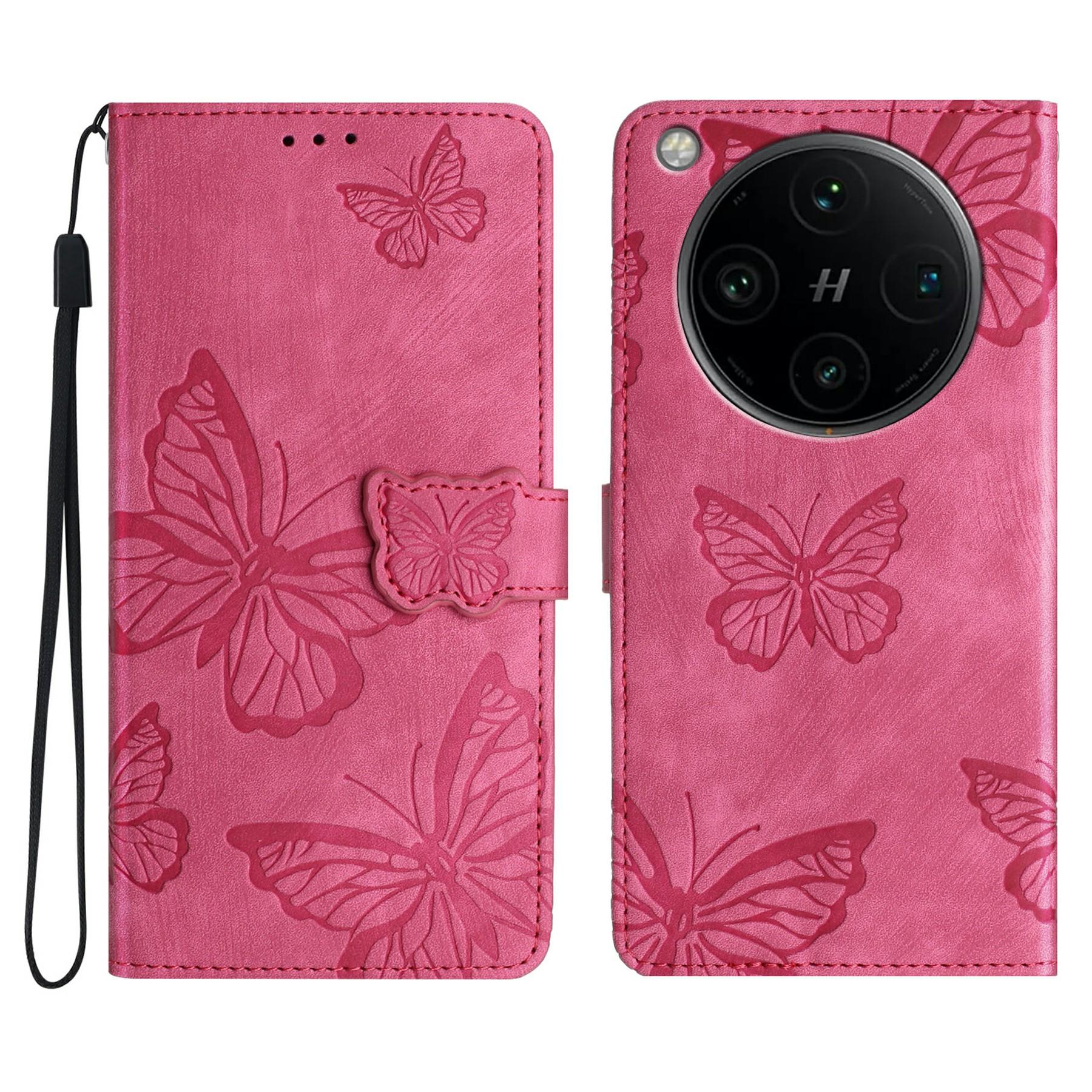 

Чехол для Oppo Find X8 Pro 5G с дизайном бабочки, откидной кошелек, кожаный чехол для телефона, приятный на ощупь Rose