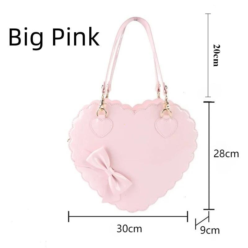Borse Lolita a Forma di Cuore in PU per Ragazze con Fiocchi Borsa a Spalla Giapponese Due Misure Kawaii Borsette a Forma di Conchiglia Borsa a Tracolla Rosa Carina Regali