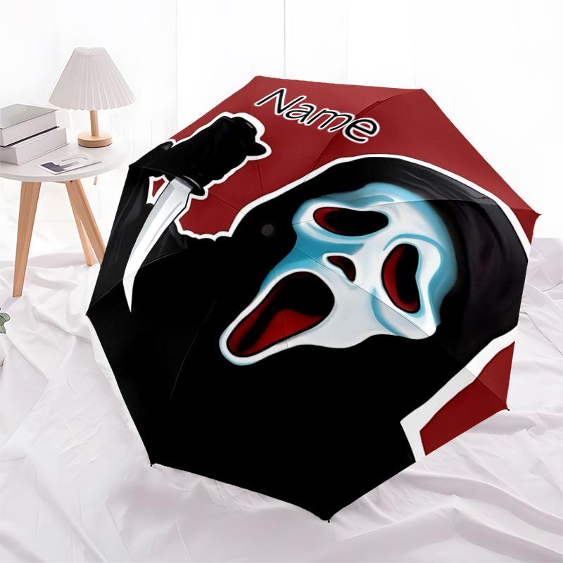 1 Stück Ghostface - Automatischer Klappschirm mit individuellem Namen - Kompaktes 8-Rippen-Design, Langlebiger Kunststoff & Eisen, Täglicher Gebrauch S0106007