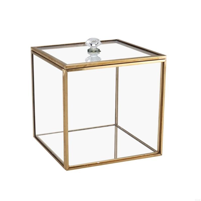 

Gold Trimmed Glass Dustproof Container Hygienic Cotton Holder For Makeup Counter And Bedroom Storage HX6C