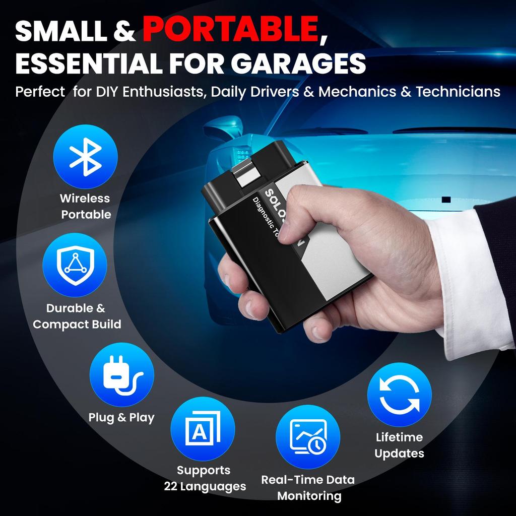 KINGBOLEN Soloscan Car Diagnostic Case OBD2 Scanner for Land Rover/Jaguar, All Systems, Lifetime Free Update