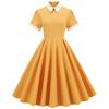 Originele Hepburn Stijl Retro Gestreept Hoge Hals Poppenkraag Middellang Jurk voor Dames