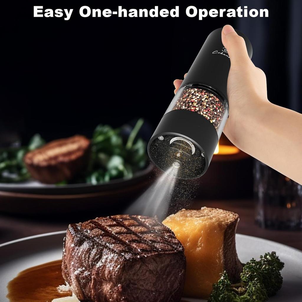 Electric Pepper or Salt Grinder, COKUNST USB Rechargeable Automatic Pepper Grinder with Visual Silo & LED Light, Black Pepper Grinder Mill Refillable