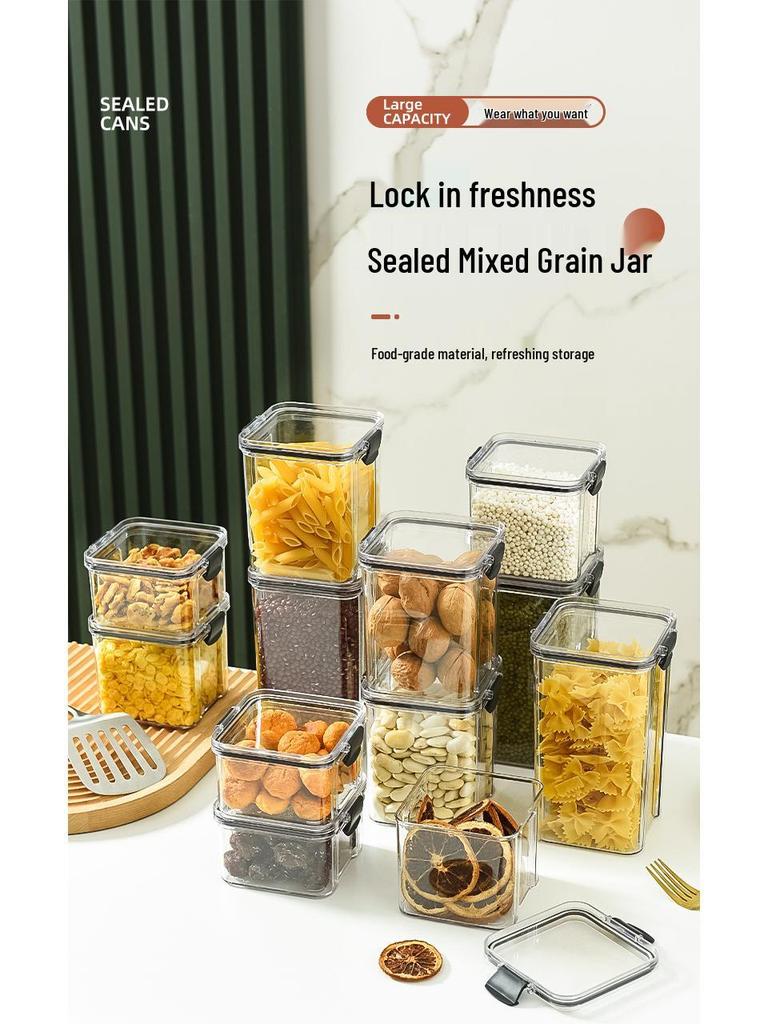 Transparent Airtight Food Grade Storage Jar: Moisture-Proof, Square/Rectangular Kitchen Container for Grains and Chinese Medicine