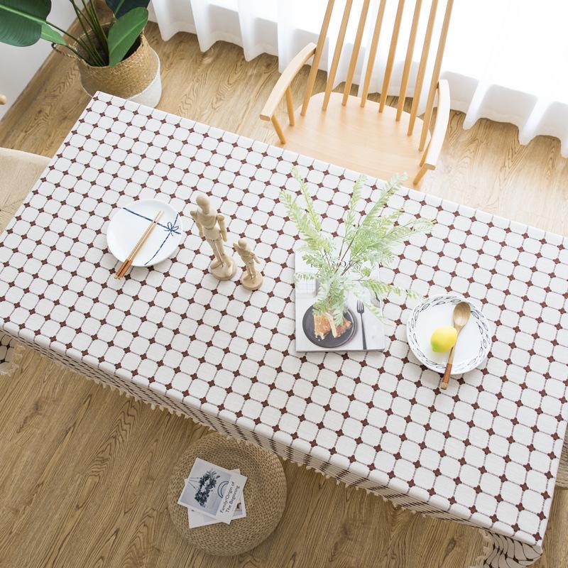 Stylish And Simple Embroidery Plaid Dining Table Cloth Fabric Cotton And Linen Small Fresh Home Living Room Rectangular Coffee Table Dining Mat