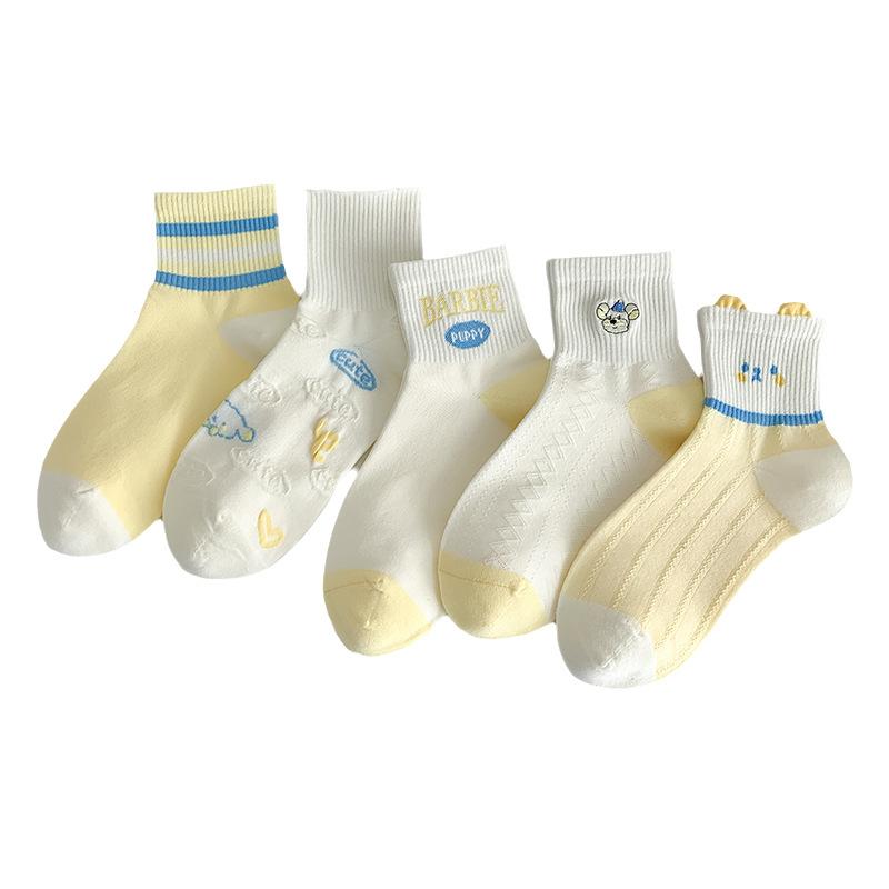 Women's Spring and Summer New Style Embroidered Cartoon Striped Letter Breathable Cotton Socks
