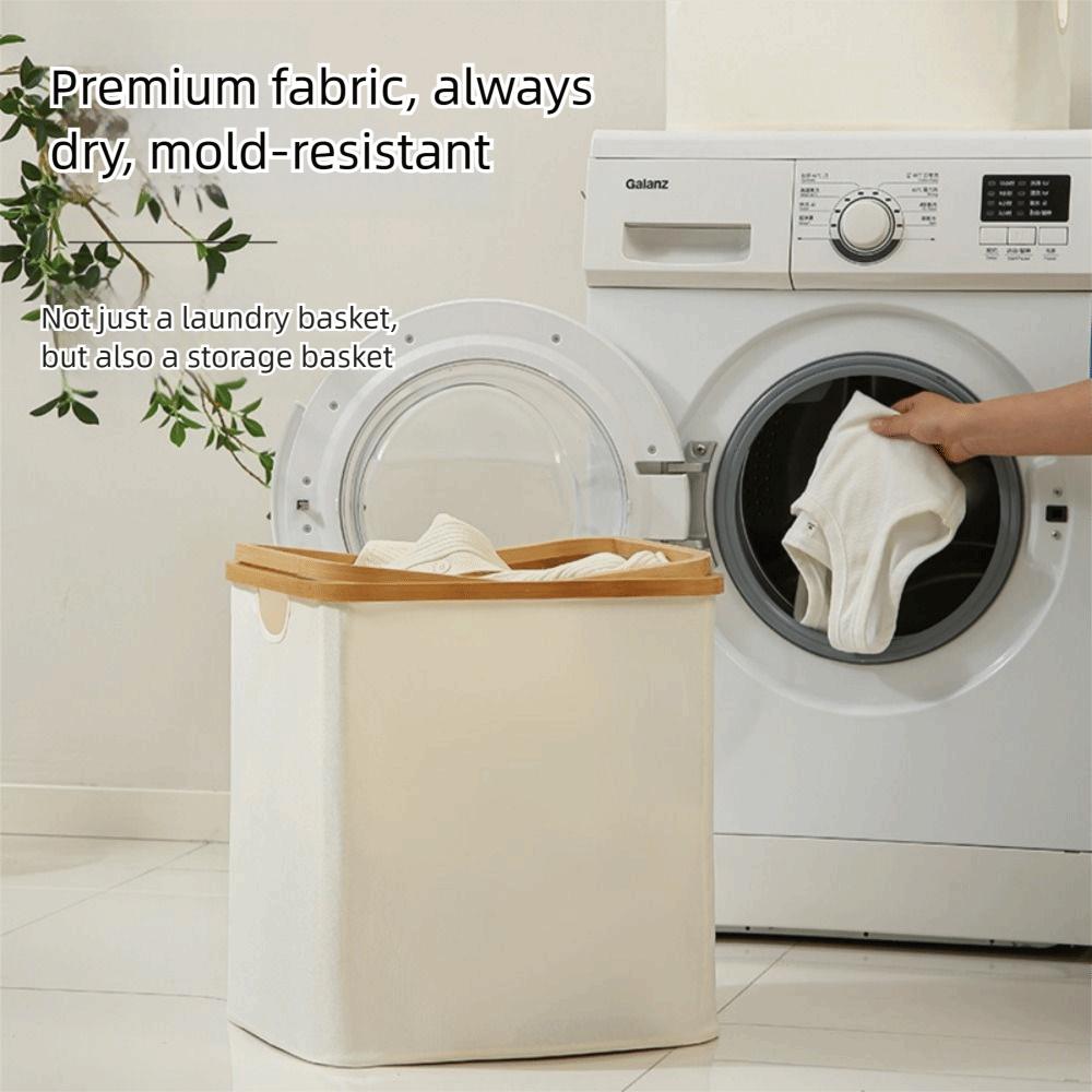 Oxford Cloth Folding Laundry Hamper Bamboo Handle Closet Organizer  Toy Storage