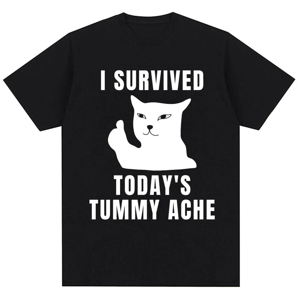 

Thousand Yard Stare Cat Funny I Survived. Meme T-shirt Humor Style Vintage T Shirt Men Women Oversized Streetwear Daily S