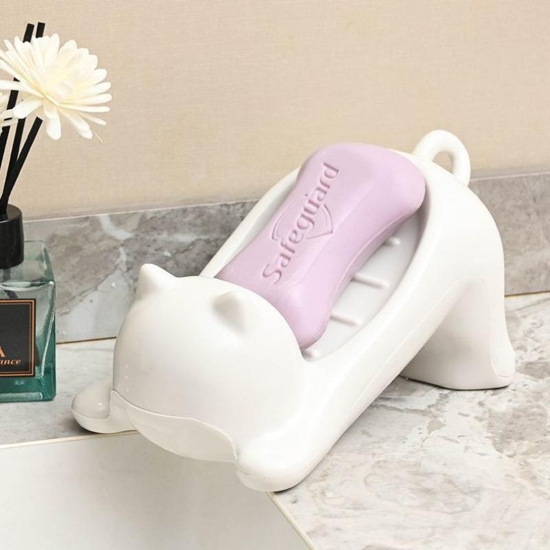Cartoon Cute Cat Shaped Soap Holder, Non Water Accumulating for Bathroom