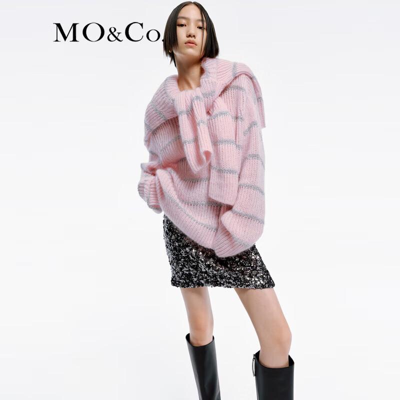 MO&Co. 2024 Spring Mohair Wool Blend Sparkly Knit Sweater