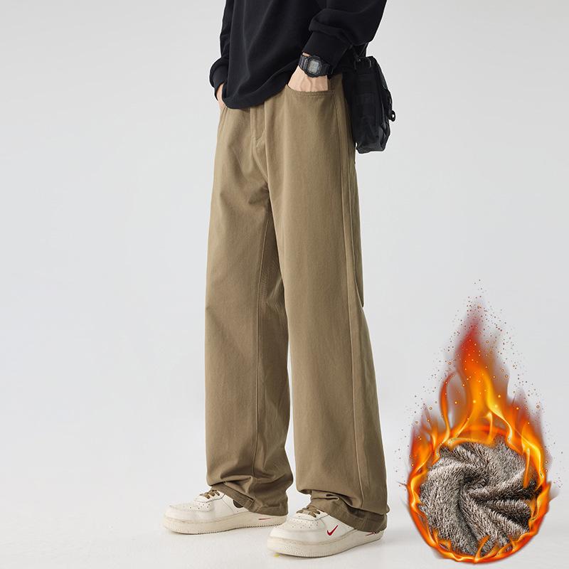 Men's All-Cotton Elastic Waist Wide-Leg Casual Pants - Solid Color, Floor-Length, Autumn Style