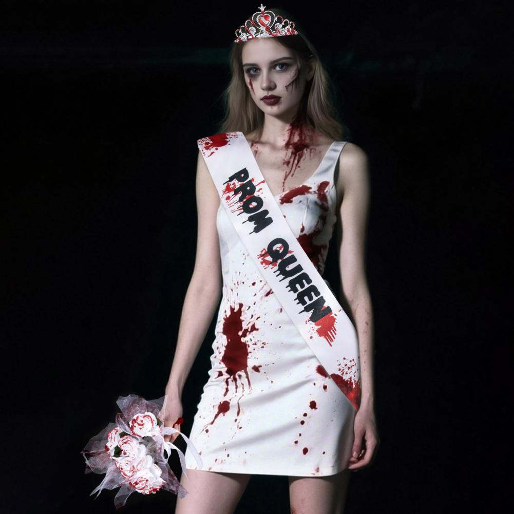 Halloween Kostüm Requisiten Gotische Hochzeitskleidung mit Brautstrauß und Krone Zombie Verkleidungszubehör für Partys Veranstaltungen