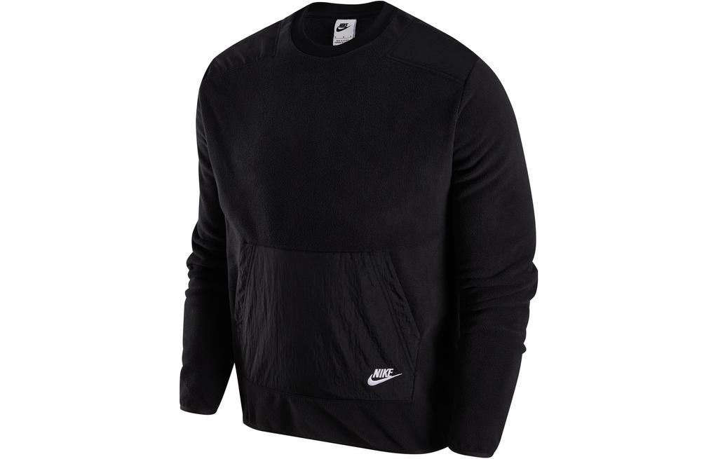 Nike Sportswear Solid Color Panel Fabric Fleece Lined Crew Neck Long Sleeved Sweatshirt Men's Black Green DD4855-010