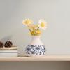 Small Blue and White Porcelains Vase, Mini Chinoiserie Bud Vase, Vintage Ceramic Oriental Handmade Chinese Flower Jardiniere for Home Office Shelf